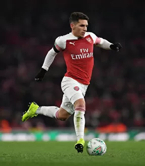 Images Dated 31st October 2018: Lucas Torreira in Action: Arsenal vs. Blackpool, Carabao Cup 2018-19