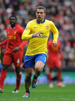 Liverpool V Arsenal 2013-14 Prints: Lukas Podolski in Action: Liverpool vs Arsenal, Premier League 2013-14