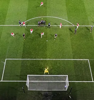 Lukas Podolski (Arsenal) free kick hits the Liverpool wall. Arsenal 2: 2 Liverpool