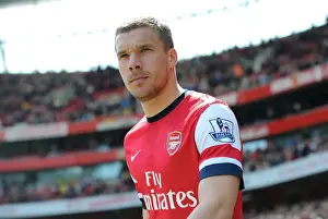 Arsenal V West Bromwich Albion 2013-14 Prints: Lukas Podolski: Arsenal's Ready-to-Go Warrior Against West Bromwich Albion (2013-14)