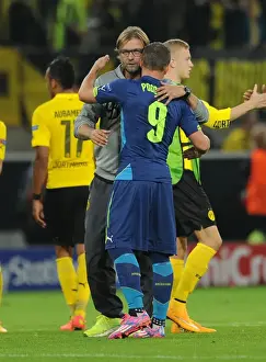 Borussia Dortmund V Arsenal 2014-15 Prints: Lukas Podolski and Jurgen Klopp: A Reunion in the UEFA Champions League - Borussia Dortmund vs