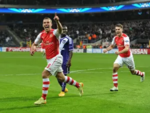 Anderlecht V Arsenal 2014-15 Prints: Lukas Podolski Scores Arsenal's Second Goal Against RSC Anderlecht in the 2014-15 UEFA Champions League