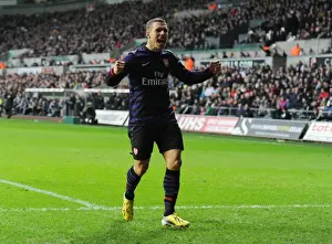 Swansea V Arsenal - FA Cup 3rd Rd 2012-13 Prints: Lukas Podolski Scores First for Arsenal against Swansea City in FA Cup Third Round