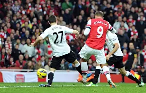 Arsenal V Fulham 2012-13 Prints: Lukas Podolski Scores Against Sascha Riether: Arsenal vs Fulham, Premier League 2012-13