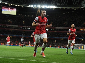 Arsenal V Olympiacos 2012-13 Prints: Lukas Podolski Scores the Second Goal: Arsenal FC vs