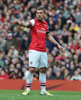 Arsenal V Manchester United 2012-13 Prints: Lukas Podolski vs Manchester United: Clash at the Emirates, Premier League 2012-13