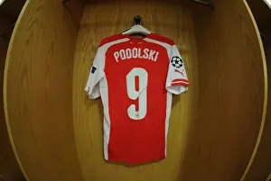 Lukas Podolski's Arsenal Shirt in the Changing Room Before Arsenal vs. Besiktas, UEFA Champions League Qualifiers (2014)