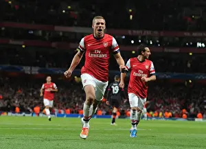 Arsenal V Olympiacos 2012-13 Prints: Lukas Podolski's Brace: Arsenal FC Triumphs Over Olympiacos FC in Champions League (2012)