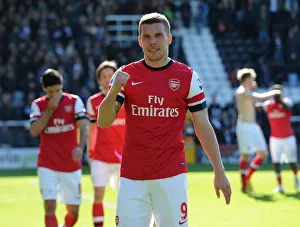 Fulham V Arsenal 2012-13 Prints: Lukas Podolski's Celebration: Fulham vs. Arsenal, Premier League 2012-13