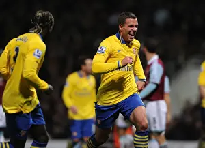 West Ham United V Arsenal 2013-14 Prints: Lukas Podolski's Hat-Trick: Arsenal's Triumph over West Ham United (2013-14)