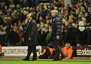 Liverpool v Arsenal 2009-10 Gallery: Managers Arsene Wenger (Arsenal) and Rafa Benitez (Liverpool). Liverpool 1: 2 Arsenal