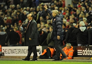 Liverpool v Arsenal 2009-10 Gallery: Managers Arsene Wenger (Arsenal) and Rafa Benitez (Liverpool). Liverpool 1: 2 Arsenal