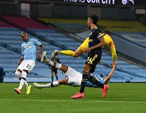 Manchester City V Arsenal 2019-20 Prints: Manchester City vs. Arsenal: Clash of the Titans - Ederson's Collision with Garcia (Premier League 2019-20)