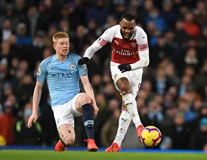 Manchester City V Arsenal 2018-19 Prints: Manchester City vs. Arsenal: Lacazette vs. De Byrne - Premier League Clash, 2018-19