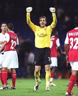 West Bromwich Albion v Arsenal (LC) 2006-07 Collection: Manuel Almunia (Arsenal) celebrates in front of the Arsenal fans