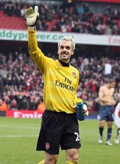 Arsenal v Tottenham 2007-8 Collection: Manuel Almunia (Arsenal) celebrates after the match