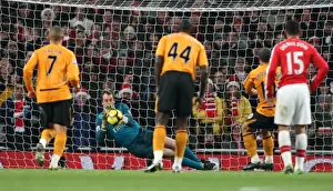 Arsenal V Hull City 2009-10 Prints: Manuel Almunia (Arsenal) saves Geovanni (Hull) penalty. Arsenal 3: 0 Hull City