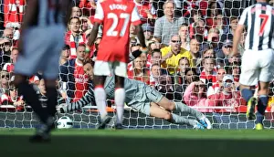 Arsenal V West Bromwich Albion 2010-11 Prints: Manuel Almunia (Arsenal) saves the West Brom penalty taken by Chris Brunt