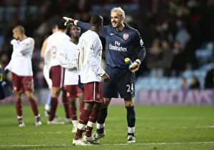 Aston Villa V Arsenal 2007-8 Prints: Manuel Almunia and William Gallas (Arsenal) celebrate after the match
