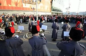 A marching band perform outside the stadium before the match. Arsenal 1: 0 Everton