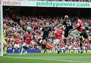 Marouane Chamakh (Arsenal) heads past Aston Villa goalkeeper Brad Friedel but his goal is dissalowed. Arsenal 1: 2 Aston Villa, Barclays Premier League, Emirates Stadium, Arsenal Football Club, 15 / 5 / 2011. Credit : Stuart MacFarlane / Arsenal