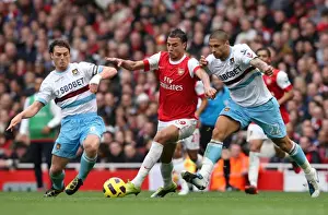 Arsenal V West Ham United 2010-11 Prints: Marouane Chamakh (Arsenal) Manuel Da Costa and Scott Parker (West Ham)