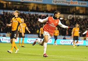 Images Dated 10th November 2010: Marouane Chamakh celebrates scoring the 1st Arsenal goal. Wolverhampton Wanderers 0