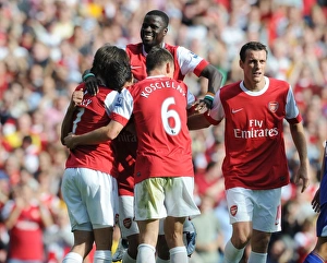 Marouane Chamakh celebrates scoring the 2nd Arsenal goal with Tomas Rosicky Marouane Chamakh celebrates scoring the 2nd Arsenal goal with Tomas Rosicky