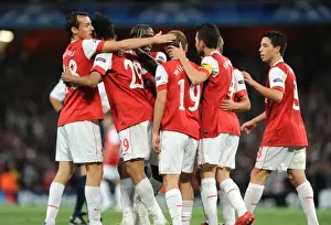 Arsenal V SC Braga 2010-11 Prints: Marouane Chamakh celebrates scoring the 3rd Arsenal goal with Jack Wilshere