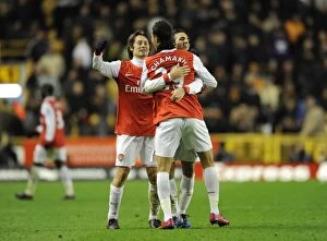 Images Dated 10th November 2010: Marouane Chamakh celebrates scoring his and Arsenals 2nd goal with Tomas Rosicky