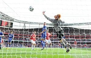 Arsenal V Bolton Wanderers 2010-11 Prints: Marouane Chamakh heads past Bolton goalkeeper Adam Bogdan to score the 2nd Arsenal goal