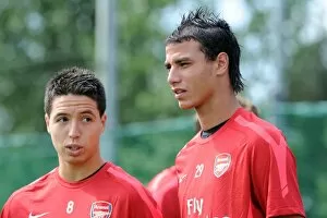 Images Dated 6th July 2010: Marouane Chamakh and Sami Nasri (Arsenal). Arsenal Training Ground, London Colney