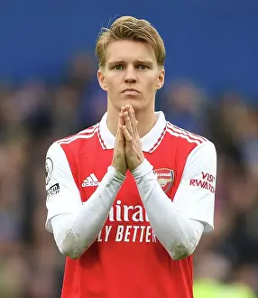 Martin Odegaard Celebrates with Arsenal Fans after Everton vs Arsenal Premier League Match, 2022-23