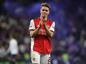 Martin Odegaard Celebrates with Arsenal Fans: Premier League 2021-22 (Tottenham vs Arsenal)