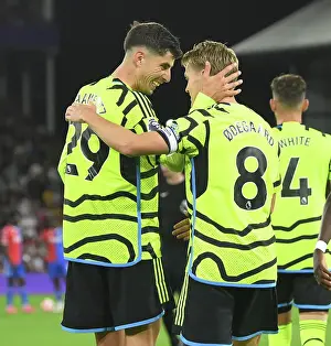 Martin Odegaard and Kai Havertz Celebrate Arsenal's Goal Against Crystal Palace (2023-24)