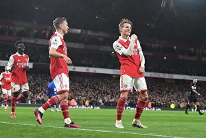 Martin Odegaard and Leandro Trossard Celebrate Arsenal's Third Goal vs. Everton (2022-23)