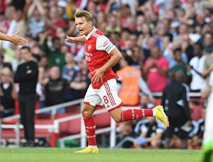 Arsenal v Fulham 2022-23 Collection: Martin Odegaard Scores First Goal: Arsenal FC Triumphs Over Fulham FC in Premier League 2022-23