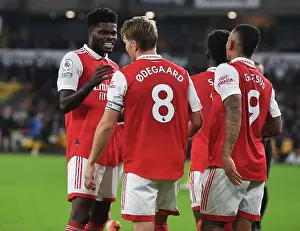 Martin Odegaard and Thomas Partey Celebrate Arsenal's Goals Against Wolverhampton Wanderers (2022-23)