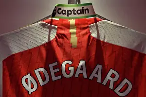 Martin Odegaard's Arsenal Captaincy: Armband and Shirt in Arsenal Dressing Room (2023-24)