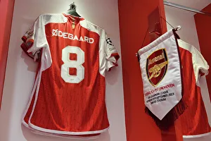 Martin Odegaard's Focus: Arsenal Dressing Room Before Arsenal vs PSV Eindhoven - UEFA Champions League 2023/24