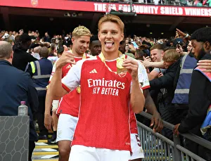 Arsenal V Manchester City - Community Shield 2023-24 Prints: Martin Odegaard's Triumph: Arsenal's Community Shield Victory, 2023