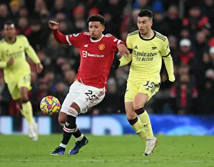 Manchester United v Arsenal 2020-21 Collection: Martinelli Closes In: Intense Battle Between Manchester United's Sancho