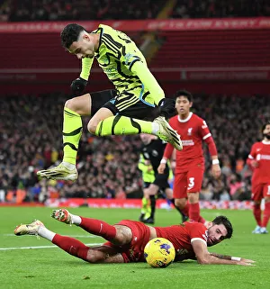 Martinelli Leaps Over Szoboszlai in Intense Liverpool vs. Arsenal Clash (2023-24)