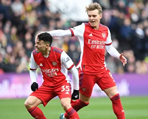 Martinelli and Odegaard Celebrate Arsenal's Third Goal vs. Watford (2021-22)