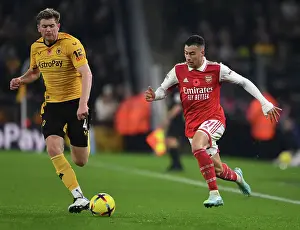 Wolverhampton Wanderers V Arsenal 2022-23 Prints: Martinelli vs Collins: A Football Battle at Molineux - Wolverhampton Wanderers vs Arsenal FC