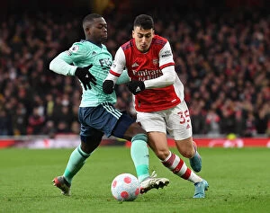 Arsenal v Leicester City 2021-22 Collection: Martinelli vs Mendy: A Premier League Battle at Emirates - Arsenal vs Leicester City