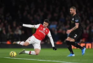 Arsenal V Manchester City 2019-20 Prints: Martinelli vs. Walker: A Fierce Battle in Arsenal vs