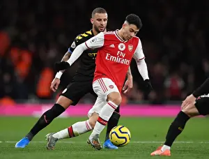 Arsenal V Manchester City 2019-20 Prints: Martinelli vs. Walker: A Fiery Battle in Arsenal's Premier League Showdown against Manchester City