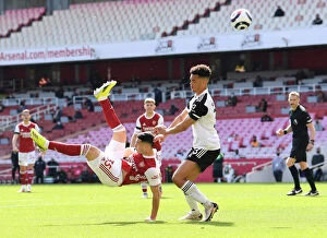 Images Dated 18th April 2021: Martinelli's Bicycle Kick Attempt Against Fulham in Empty Emirates Stadium, Arsenal vs Fulham, 2021