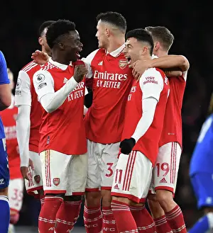 Martinelli's Brace: Saka and Xhaka's Emotional Celebration vs. Everton (2022-23)